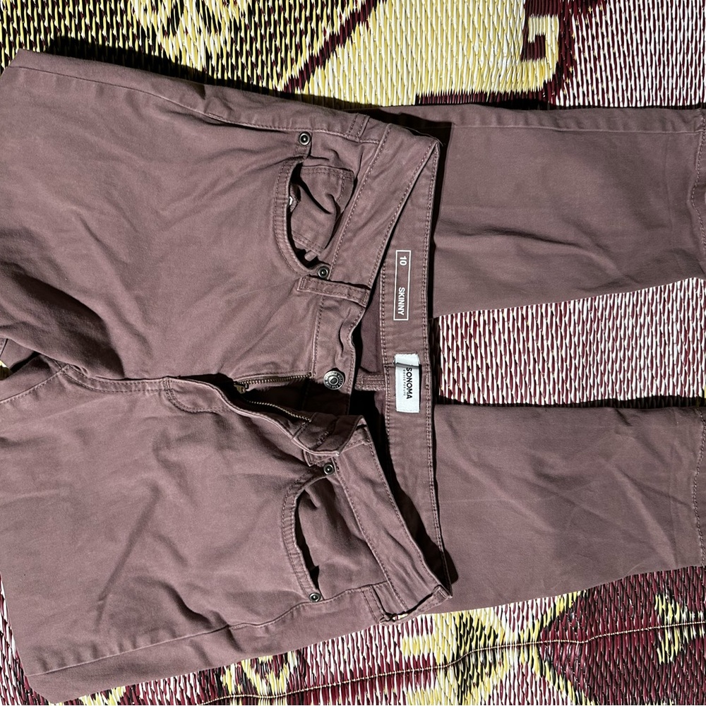 Rose colored skinny jeans
